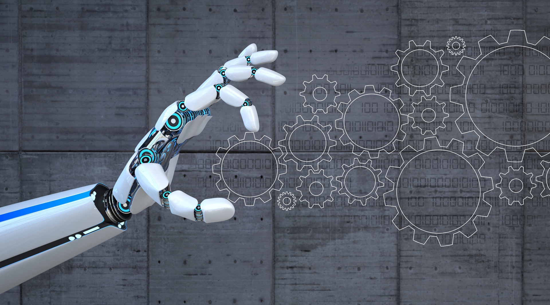 Roboterarm bewegt Zahnräder digital | Steuerungsanlagen