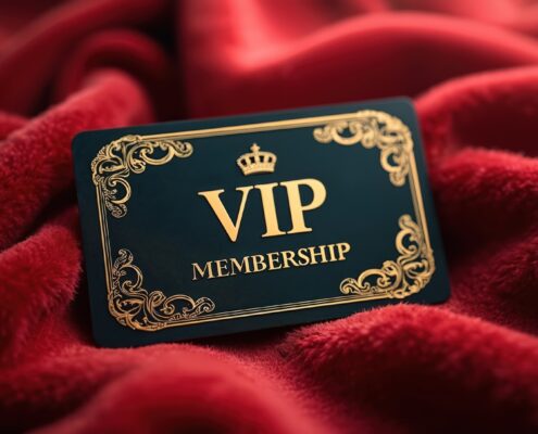 Schwarze VIP-Mitgliedskarte auf rotem Stoff | Berlin Escort