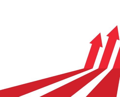 Rote Pfeile zeigen dynamisches Wachstum und symbolisieren die Wirkung von advanced planning and scheduling